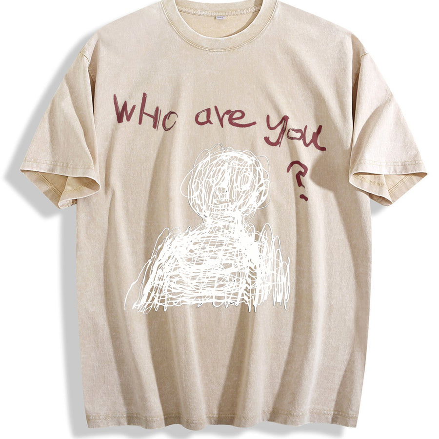 Who Are You Vintage Washed T-Shirt in Beige