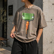 Green Paint Brush Vintage Washed T-Shirt in Brown