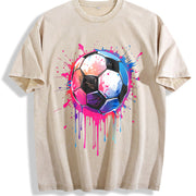 Dripping Soccer Ball Vintage Washed T-Shirt in Beige