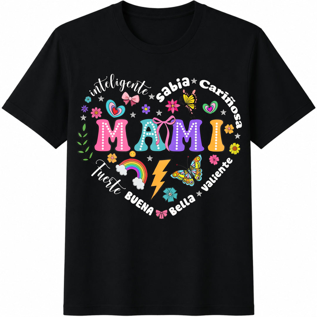 Floral Hispanic Mama Cotton T-Shirt in Black
