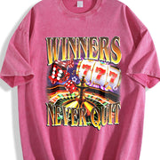Winners Never Quit Gambling Bootleg Vintage Washed T-Shirt in Red