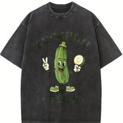 Zucchini Club Veggie Lover Retro Cartoon Vintage Washed T-Shirt in Black