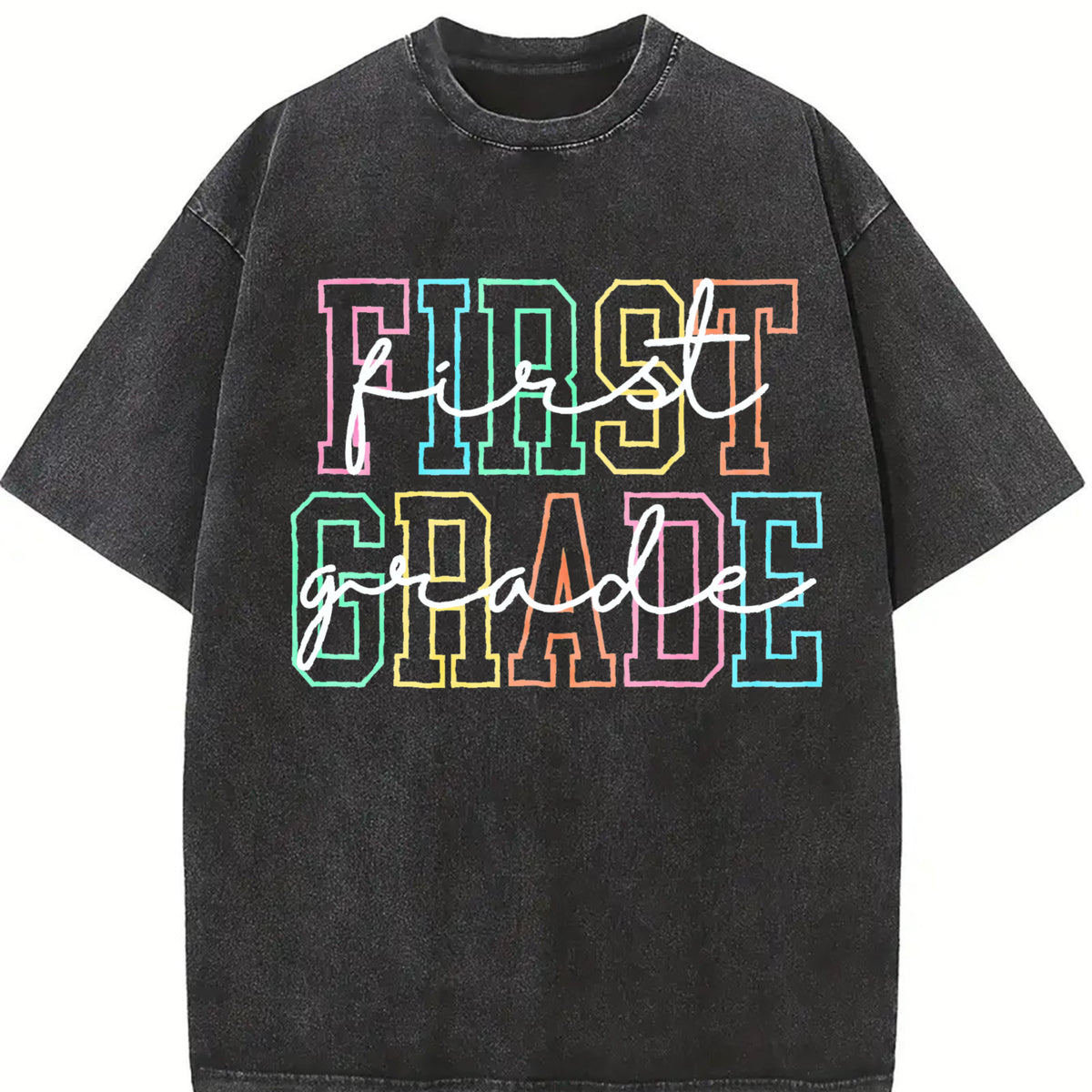 First Grade Teacher Vintage Washed T-Shirt in Black