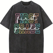 First Grade Teacher Vintage Washed T-Shirt in Black