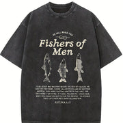 Fishers of - Matthew 4:19 Jesus Bible Verse Religious vintage washed oversized T-shirt in Black