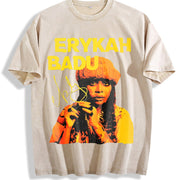 Erykah Badu Retro Portrait Vintage Washed T-Shirt in Beige