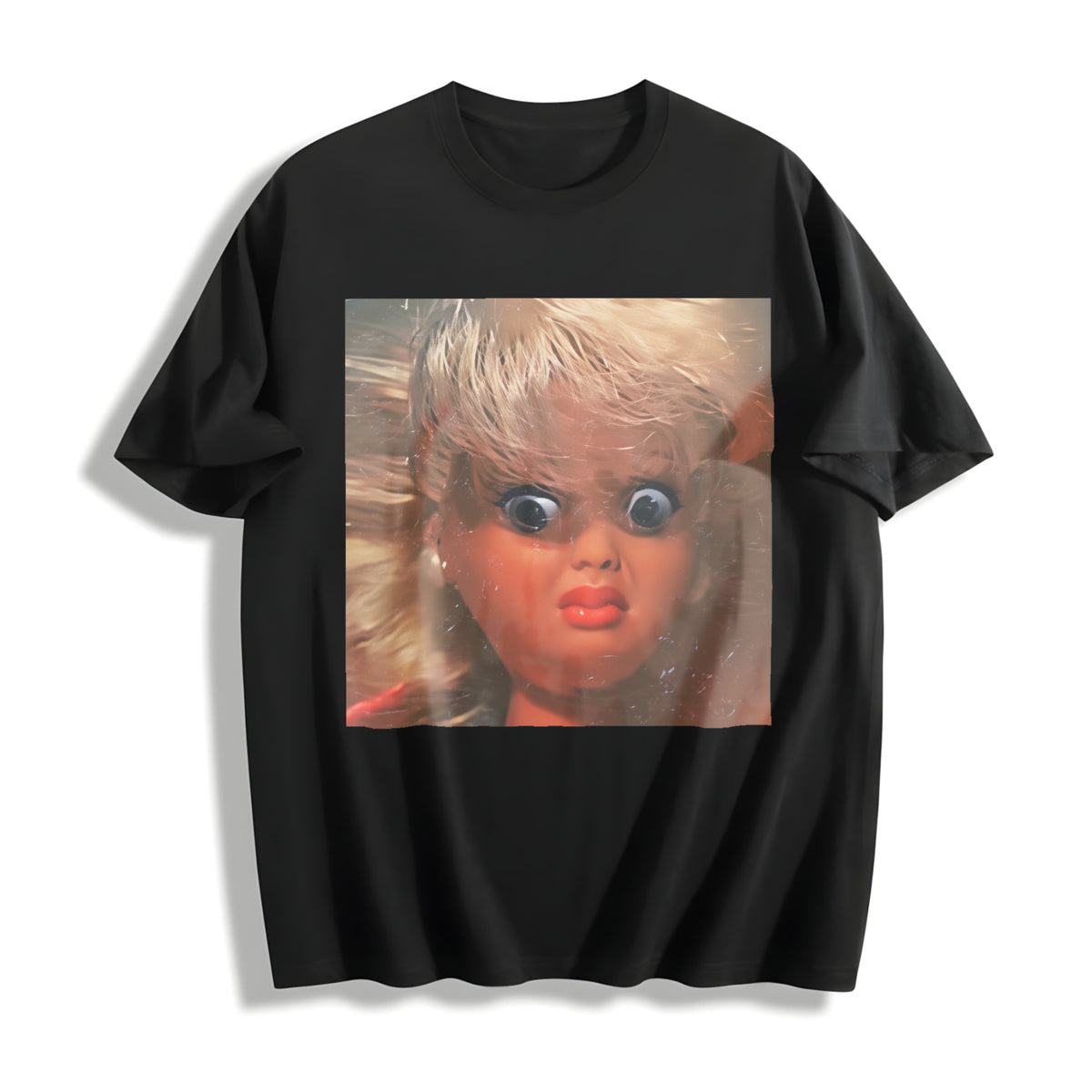 Googly Eyes Doll Cotton T-Shirt in Black