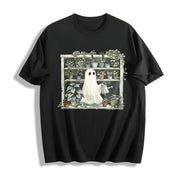 Plant Ghost Halloween Plant Cotton T-Shirt in Black