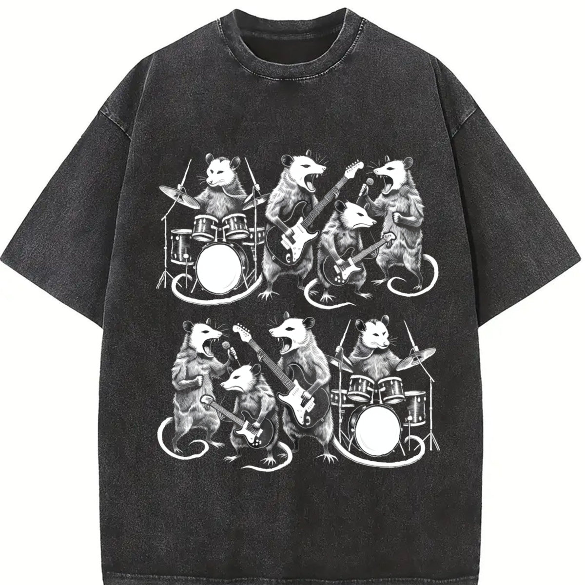 Possum Rock Band ® Vintage Washed T-Shirt in Black