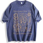 Consider How Wildflowers Grow Bible Outdoor Sports vintage washed oversized T-shirt in Blue