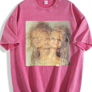 Two Glam Dolls Portrait Vintage Washed T-Shirt in Red