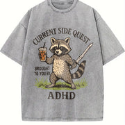 Adhd Raccoon Mental Health vintage washed oversized T-shirt in Gray