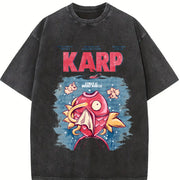 Jaws x Magikarp Poke Anime vintage washed oversized T-shirt in Black