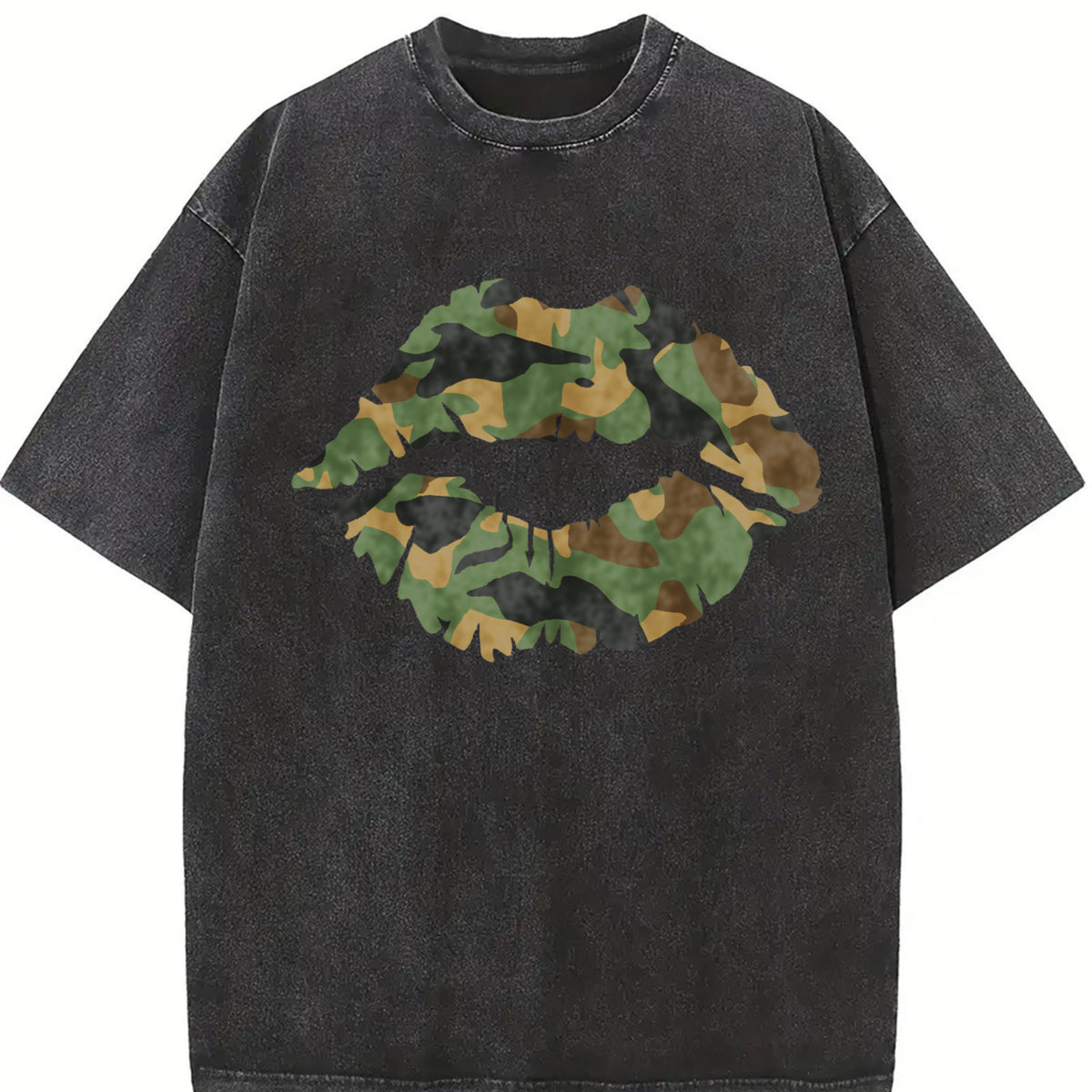 Camo Lip Soft Knit Breathable & vintage washed oversized T-shirt in Black