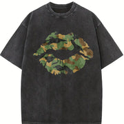 Camo Lip Soft Knit Breathable & vintage washed oversized T-shirt in Black