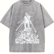 Chainsaw Man Denji & Pochita vintage washed oversized T-shirt in Gray