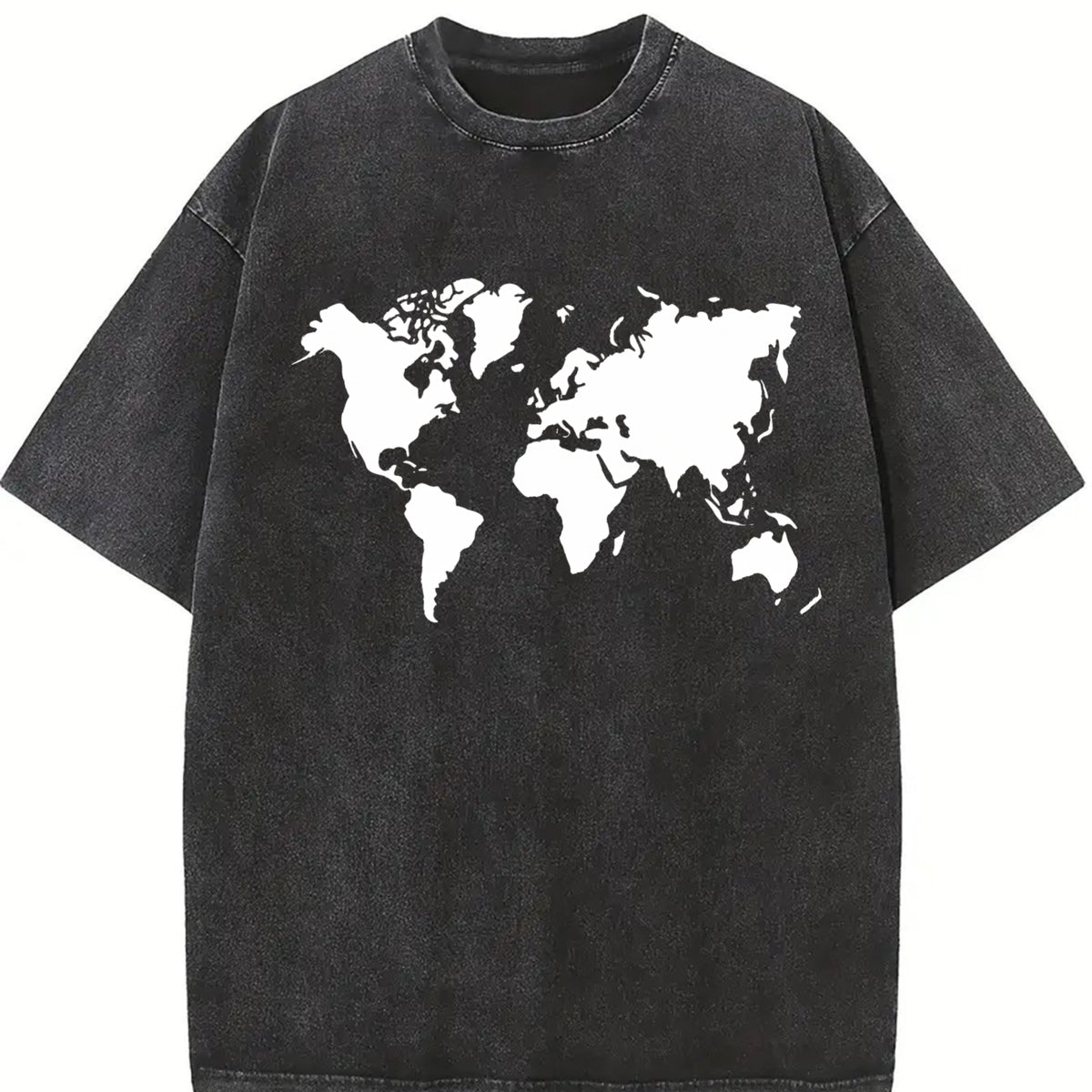World Map Vintage Washed T-Shirt in Black