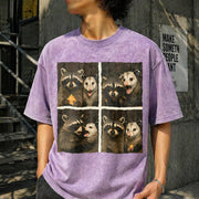 Possum & Raccoon Photobooth Selfie Vintage Washed T-Shirt in Purple