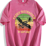 Easily Distracted by Airplanes Vintage Washed T-Shirt in Red
