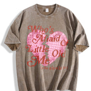 European and American with Heart Vintage Washed T-Shirt in Brown