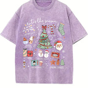 Retro Christmas Tis the Season Vintage Washed T-Shirt in Purple