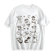 Cowboy Cats and Kittens Western Cowboy Cotton T-Shirt in White