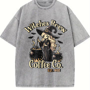 ' Retro Frayed Cuff Bat & Skull for & Halloween Costume Vintage Washed T-Shirt in Gray