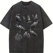 Raven 90s Tattoo Retro ® Y2k Crow Gothic Vintage Washed T-Shirt in Black