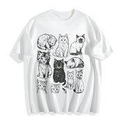Cats 90s Tattoo Retro Y2k Kitten Cotton T-Shirt in White