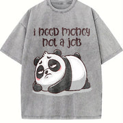 Retro Lazy Panda I Need Money Not a Job Vintage Washed T-Shirt in Gray