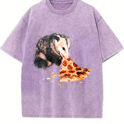 Opossum Eating Pizza Vintage Washed T-Shirt in Purple
