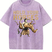 Sarcastic Literal Hold Your Horses Strong Woman Boxy Weird Vintage Washed T-Shirt in Purple