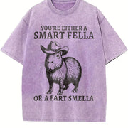 Retro Smart Fella Capybara 90s Vintage Washed T-Shirt in Purple