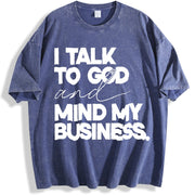Speak With God And Mind My Business Black Bold vintage washed oversized T-shirt in Blue