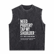 Need Prayer Tap My Shoulder Bible Verse Christian on Back Vintage Washed Tank Top in Black