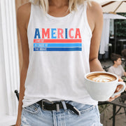 America Land of Free Women's Color Cotton Tank Top in White