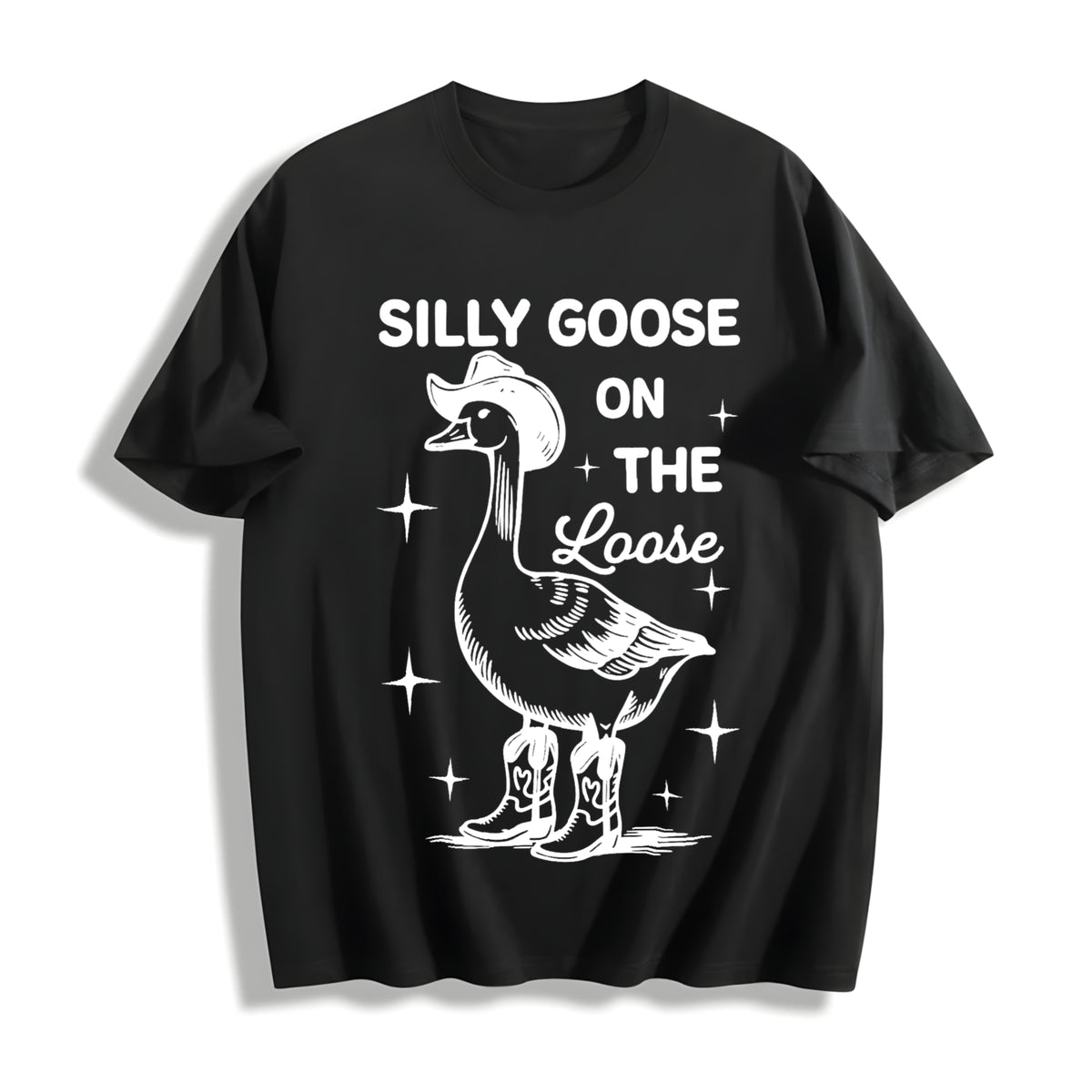 Silly Goose on the Loose Cotton T-Shirt in Black