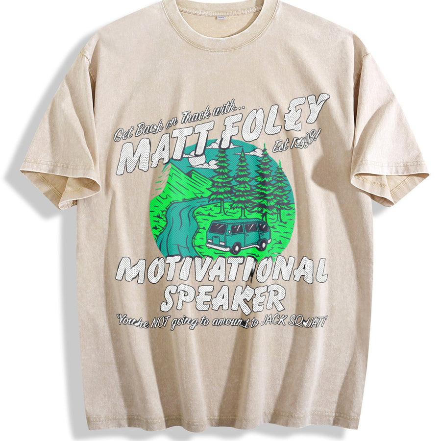 Chris Farley Hilarious Matt Foley Quotes and More Classic Vintage Washed T-Shirt in Beige