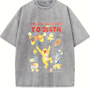 1 Pcs Heavy Adorable Vintage Washed T-Shirt in Gray