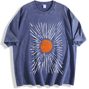 Retro Orange Sunburst vintage washed oversized T-shirt in Blue