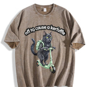 Black Cat Scooter Off to Cause a Kerfuffle Boxy Vintage Washed T-Shirt in Brown
