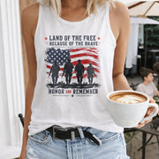 Land of the Free Because of the Brave Women's Color Cotton Tank Top in White