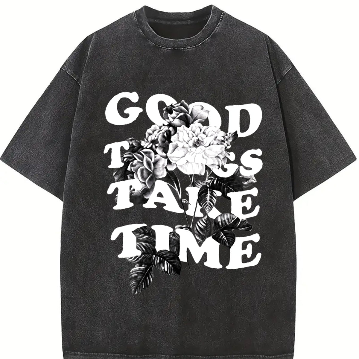 1 Pcs Heavy Adorable Vintage Washed T-Shirt in Black