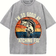 I'm So Good at Catching Fish Vintage Washed T-Shirt in Gray
