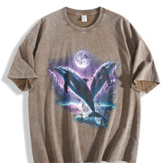 Two Dolphins Moon Ocean Mystical Dolfin Vintage Washed T-Shirt in Brown