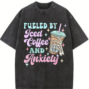 Iced Coffee & Anxiety Mental Awareness Vintage Washed T-Shirt in Black