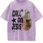 Faith Inspired with Call on Jesus Soft for Daily Wear and vintage washed oversized T-shirt in Purple