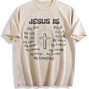 Cross Jesus God vintage washed oversized T-shirt in Beige