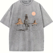 Cowboy on Horse Desert Vintage Washed T-Shirt in Gray