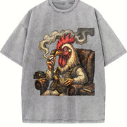 Smoking Chicken in an Armchair Vintage Washed T-Shirt in Gray